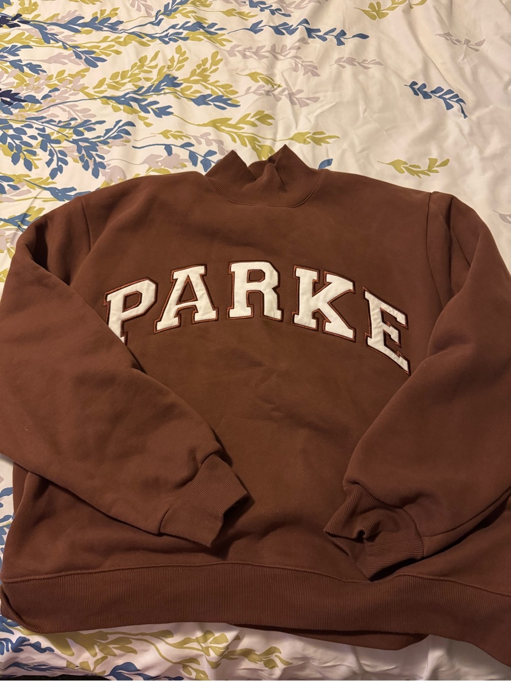 Parke brown Turtleneck mock neck fleece material